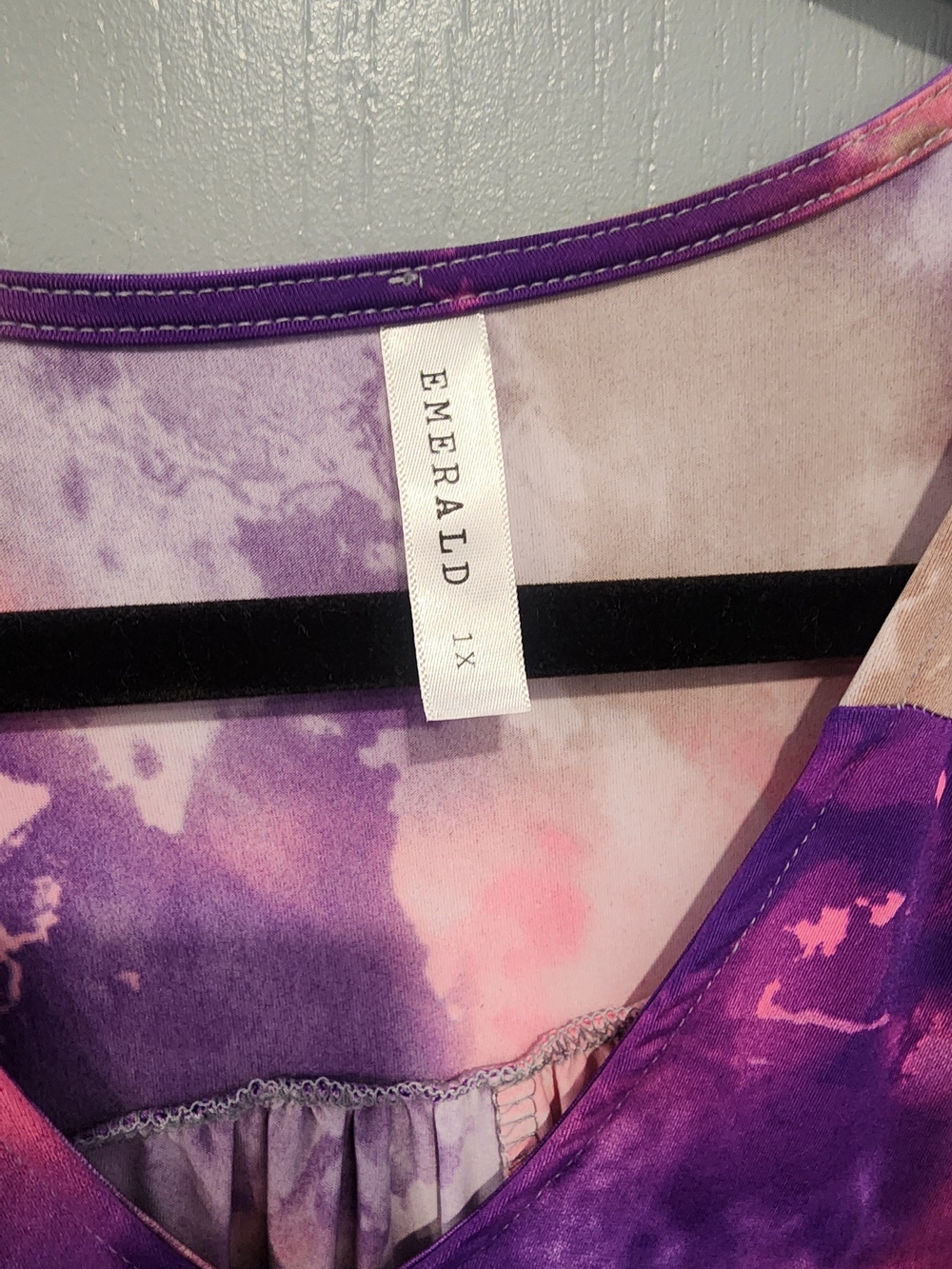 Emerald Purple and Pink Tie-Dye V-Neck Long Sleeve Top - Picture 3 of 4